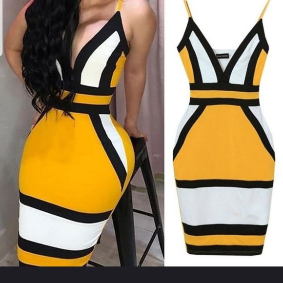 BEAUTIFUL YELLOW & WHITE DRESS - Picture 4 of 5